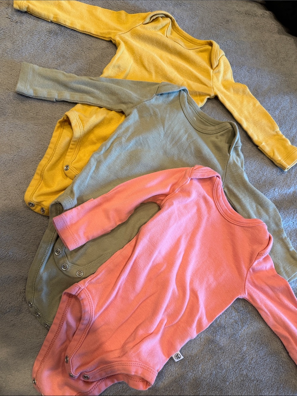 HONEST Kids Long-Sleeve Bodysuits - Pink, Olive, Mustard 0-3 months